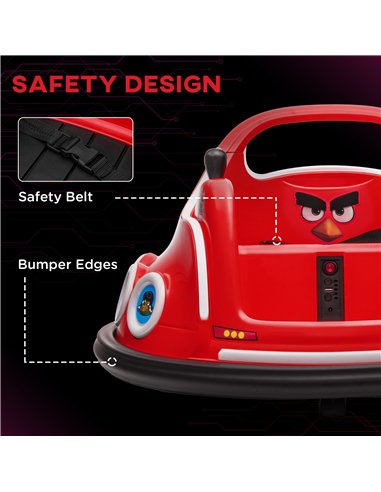 AIYAPLAY Angry Bird Licensed Waltzer Car, 12V Kids Bumper Car w/ Joysticks, Remote, Music LED Lights - Red