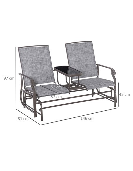 Outsunny Metal Double Swing Chair Glider Rocking Chair Seat Outdoor Seater Garden Furniture Patio Porch With Table - pic 12434 | FastDaddyshop