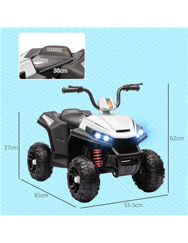 AIYAPLAY 12V Kids Electric Quad Bike w/ Spring Suspension System, Forward, Backward, LED Light, Music, MP3, White