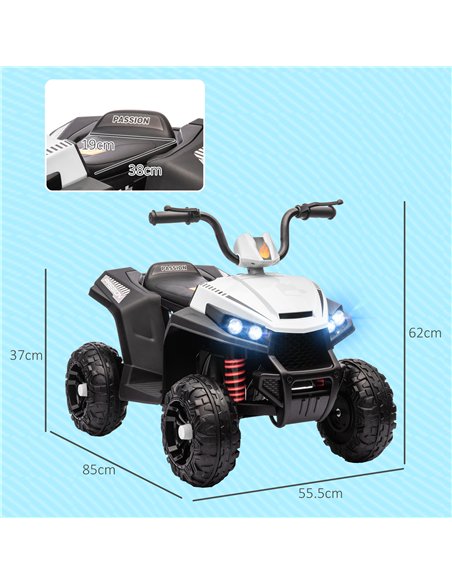 AIYAPLAY 12V Kids Electric Quad Bike w/ Spring Suspension System, Forward, Backward, LED Light, Music, MP3, White - pic 124340 | FastDaddyshop