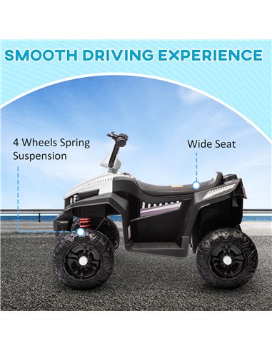 AIYAPLAY 12V Kids Electric Quad Bike w/ Spring Suspension System, Forward, Backward, LED Light, Music, MP3, White