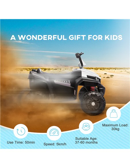 AIYAPLAY 12V Kids Electric Quad Bike w/ Spring Suspension System, Forward, Backward, LED Light, Music, MP3, White - pic 124345 | FastDaddyshop