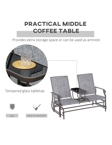 Outsunny Metal Double Swing Chair Glider Rocking Chair Seat Outdoor Seater Garden Furniture Patio Porch With Table
