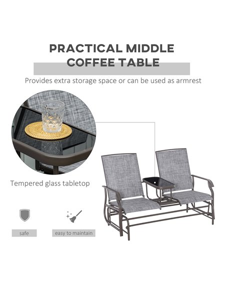 Outsunny Metal Double Swing Chair Glider Rocking Chair Seat Outdoor Seater Garden Furniture Patio Porch With Table - pic 12435 | FastDaddyshop