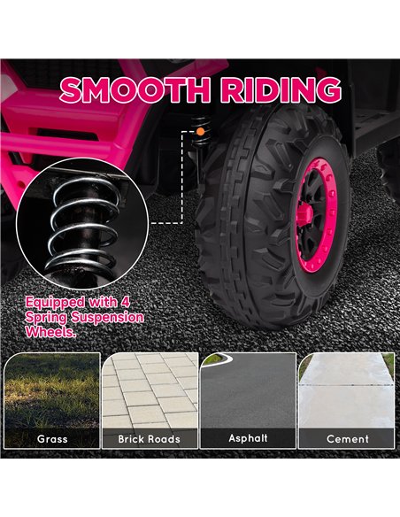 AIYAPLAY 12V Kids Electric Ride on ATV, Battery Powered Quad Bike w/ Spring Suspension, Forward Backward, Storage Basket - Pink - pic 124350 | FastDaddyshop