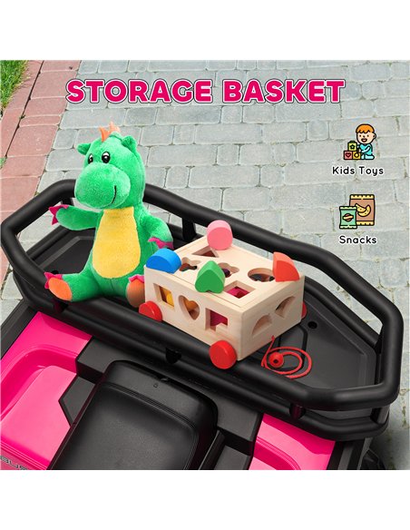 AIYAPLAY 12V Kids Electric Ride on ATV, Battery Powered Quad Bike w/ Spring Suspension, Forward Backward, Storage Basket - Pink - pic 124351 | FastDaddyshop