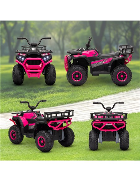 AIYAPLAY 12V Kids Electric Ride on ATV, Battery Powered Quad Bike w/ Spring Suspension, Forward Backward, Storage Basket - Pink - pic 124354 | FastDaddyshop