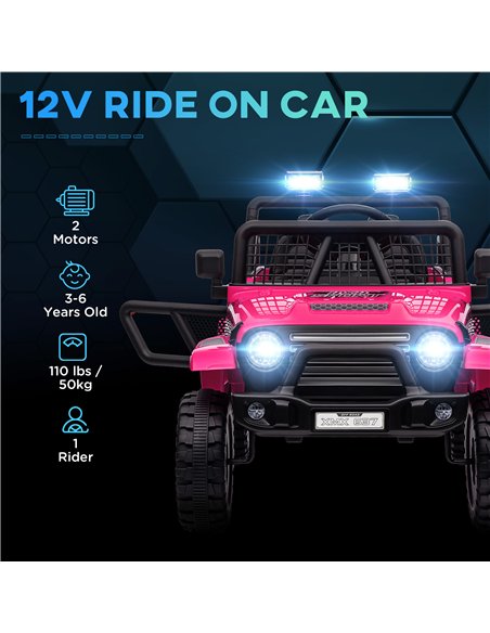 AIYAPLAY 12V Battery Powered Kids Ride-On Car, Electric Truck w/ Spring Suspension, Remote, Music, Horn, Lights, Pink - pic 124359 | FastDaddyshop