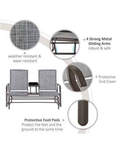 Outsunny Metal Double Swing Chair Glider Rocking Chair Seat Outdoor Seater Garden Furniture Patio Porch With Table