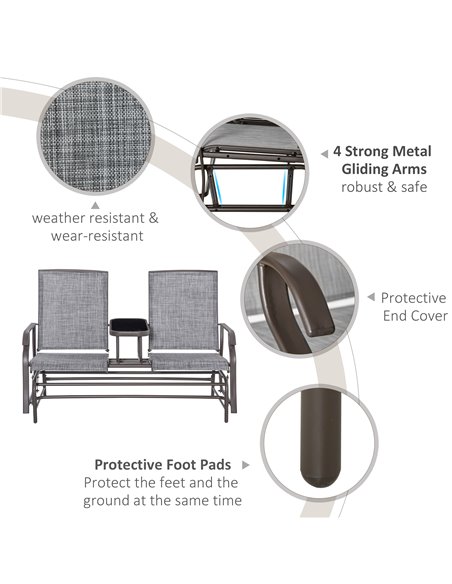 Outsunny Metal Double Swing Chair Glider Rocking Chair Seat Outdoor Seater Garden Furniture Patio Porch With Table - pic 12436 | FastDaddyshop