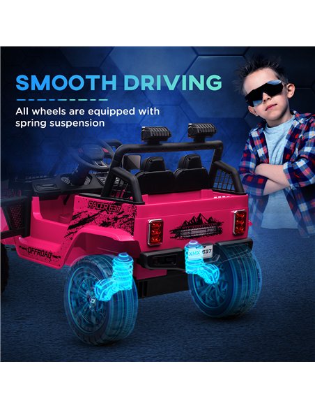 AIYAPLAY 12V Battery Powered Kids Ride-On Car, Electric Truck w/ Spring Suspension, Remote, Music, Horn, Lights, Pink - pic 124360 | FastDaddyshop