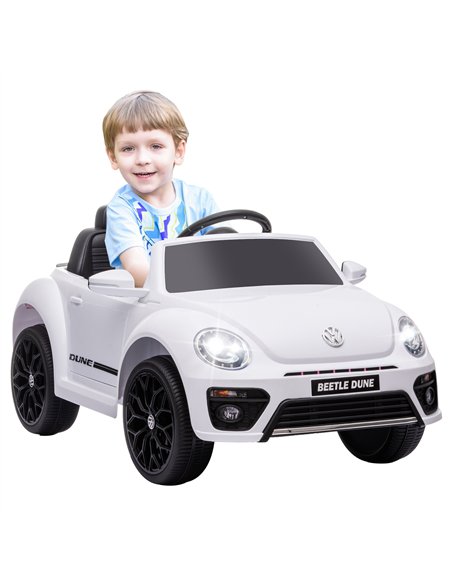 AIYAPLAY Volkswagen Beetle Licensed 12V Ride on Car w/ Remote Control, Suspension Wheels, Soft Start, Lights, Music, White - pic 124365 | FastDaddyshop
