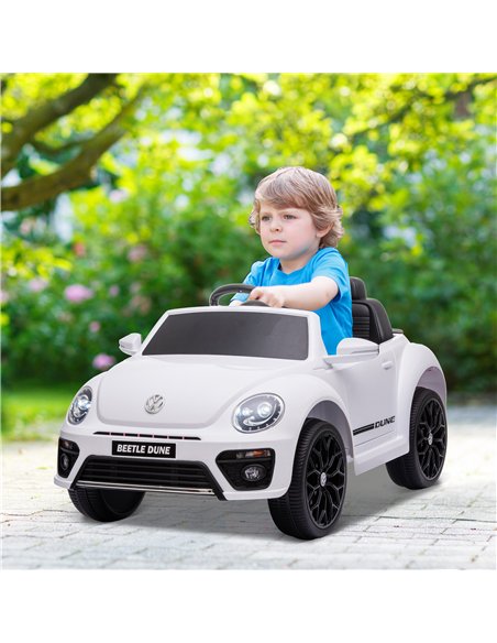 AIYAPLAY Volkswagen Beetle Licensed 12V Ride on Car w/ Remote Control, Suspension Wheels, Soft Start, Lights, Music, White - pic 124366 | FastDaddyshop