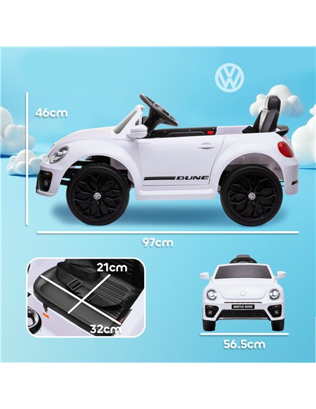AIYAPLAY Volkswagen Beetle Licensed 12V Ride on Car w/ Remote Control, Suspension Wheels, Soft Start, Lights, Music, White - pic 124367 | FastDaddyshop