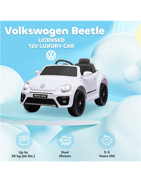AIYAPLAY Volkswagen Beetle Licensed 12V Ride on Car w/ Remote Control, Suspension Wheels, Soft Start, Lights, Music, White - pic 124368 | FastDaddyshop