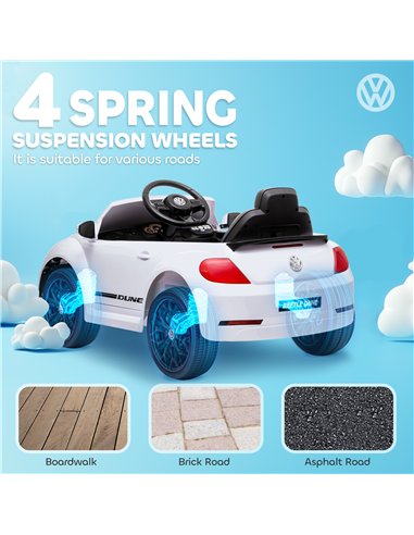 AIYAPLAY Volkswagen Beetle Licensed 12V Ride on Car w/ Remote Control, Suspension Wheels, Soft Start, Lights, Music, White