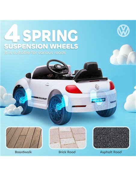 AIYAPLAY Volkswagen Beetle Licensed 12V Ride on Car w/ Remote Control, Suspension Wheels, Soft Start, Lights, Music, White - pic 124369 | FastDaddyshop