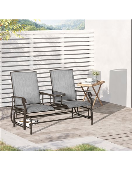Outsunny Metal Double Swing Chair Glider Rocking Chair Seat Outdoor Seater Garden Furniture Patio Porch With Table - pic 12437 | FastDaddyshop