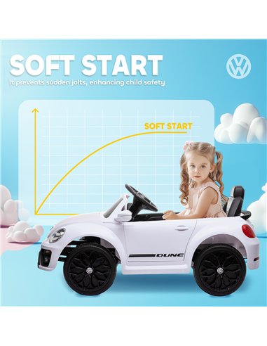 AIYAPLAY Volkswagen Beetle Licensed 12V Ride on Car w/ Remote Control, Suspension Wheels, Soft Start, Lights, Music, White