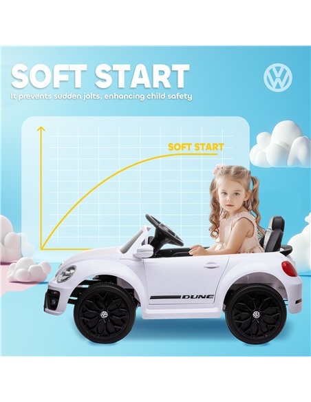 AIYAPLAY Volkswagen Beetle Licensed 12V Ride on Car w/ Remote Control, Suspension Wheels, Soft Start, Lights, Music, White - pic 124370 | FastDaddyshop