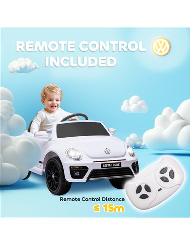 AIYAPLAY Volkswagen Beetle Licensed 12V Ride on Car w/ Remote Control, Suspension Wheels, Soft Start, Lights, Music, White