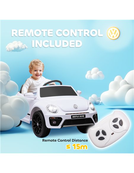 AIYAPLAY Volkswagen Beetle Licensed 12V Ride on Car w/ Remote Control, Suspension Wheels, Soft Start, Lights, Music, White - pic 124371 | FastDaddyshop