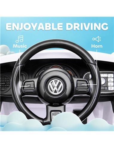 AIYAPLAY Volkswagen Beetle Licensed 12V Ride on Car w/ Remote Control, Suspension Wheels, Soft Start, Lights, Music, White