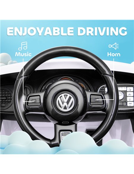 AIYAPLAY Volkswagen Beetle Licensed 12V Ride on Car w/ Remote Control, Suspension Wheels, Soft Start, Lights, Music, White - pic 124372 | FastDaddyshop