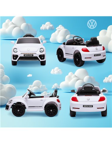 AIYAPLAY Volkswagen Beetle Licensed 12V Ride on Car w/ Remote Control, Suspension Wheels, Soft Start, Lights, Music, White