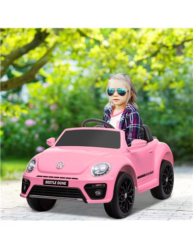 AIYAPLAY Volkswagen Beetle Licensed 12V Ride on Car w/ Remote Control, Suspension Wheels, Soft Start, Lights, Music, Pink