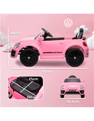 AIYAPLAY Volkswagen Beetle Licensed 12V Ride on Car w/ Remote Control, Suspension Wheels, Soft Start, Lights, Music, Pink