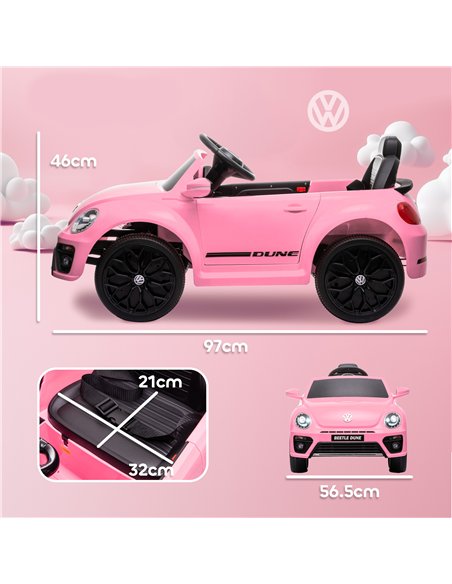 AIYAPLAY Volkswagen Beetle Licensed 12V Ride on Car w/ Remote Control, Suspension Wheels, Soft Start, Lights, Music, Pink - pic 124376 | FastDaddyshop
