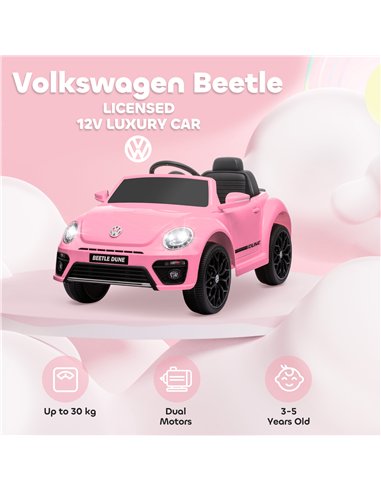 AIYAPLAY Volkswagen Beetle Licensed 12V Ride on Car w/ Remote Control, Suspension Wheels, Soft Start, Lights, Music, Pink