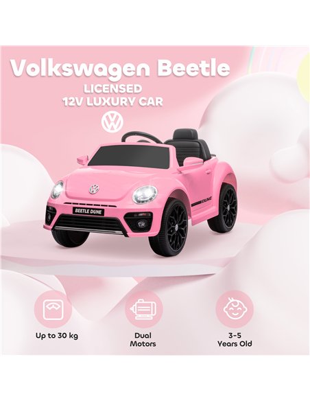 AIYAPLAY Volkswagen Beetle Licensed 12V Ride on Car w/ Remote Control, Suspension Wheels, Soft Start, Lights, Music, Pink - pic 124377 | FastDaddyshop