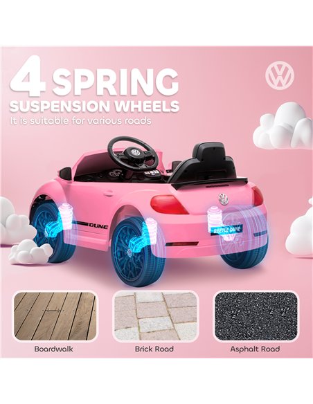 AIYAPLAY Volkswagen Beetle Licensed 12V Ride on Car w/ Remote Control, Suspension Wheels, Soft Start, Lights, Music, Pink - pic 124378 | FastDaddyshop