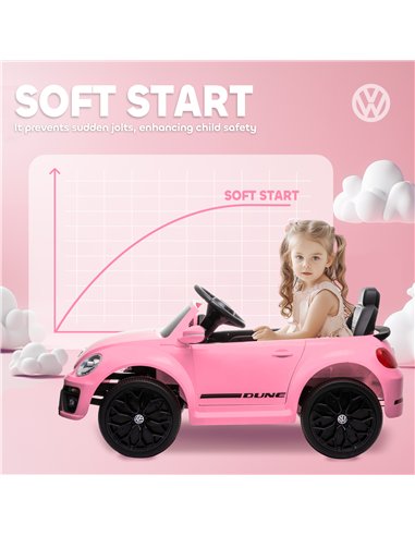 AIYAPLAY Volkswagen Beetle Licensed 12V Ride on Car w/ Remote Control, Suspension Wheels, Soft Start, Lights, Music, Pink