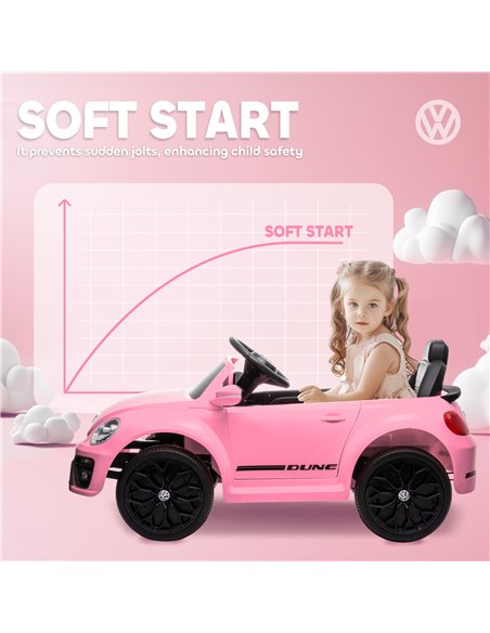 AIYAPLAY Volkswagen Beetle Licensed 12V Ride on Car w/ Remote Control, Suspension Wheels, Soft Start, Lights, Music, Pink - pic 124379 | FastDaddyshop