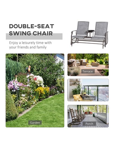Outsunny Metal Double Swing Chair Glider Rocking Chair Seat Outdoor Seater Garden Furniture Patio Porch With Table