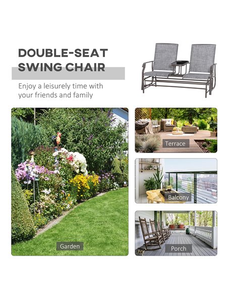 Outsunny Metal Double Swing Chair Glider Rocking Chair Seat Outdoor Seater Garden Furniture Patio Porch With Table - pic 12438 | FastDaddyshop