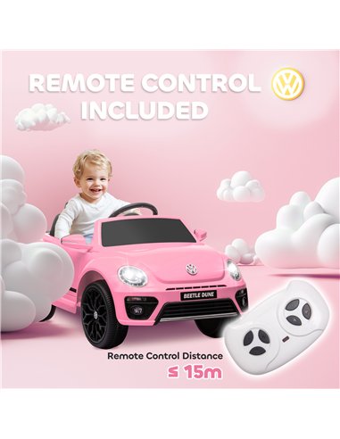 AIYAPLAY Volkswagen Beetle Licensed 12V Ride on Car w/ Remote Control, Suspension Wheels, Soft Start, Lights, Music, Pink