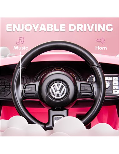 AIYAPLAY Volkswagen Beetle Licensed 12V Ride on Car w/ Remote Control, Suspension Wheels, Soft Start, Lights, Music, Pink