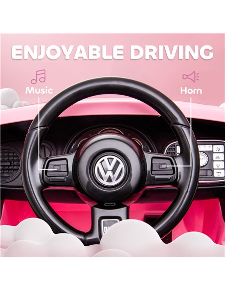 AIYAPLAY Volkswagen Beetle Licensed 12V Ride on Car w/ Remote Control, Suspension Wheels, Soft Start, Lights, Music, Pink - pic 124381 | FastDaddyshop