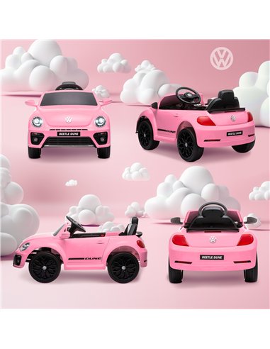 AIYAPLAY Volkswagen Beetle Licensed 12V Ride on Car w/ Remote Control, Suspension Wheels, Soft Start, Lights, Music, Pink