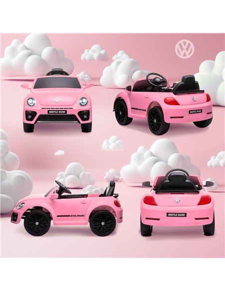 AIYAPLAY Volkswagen Beetle Licensed 12V Ride on Car w/ Remote Control, Suspension Wheels, Soft Start, Lights, Music, Pink - pic 124382 | FastDaddyshop