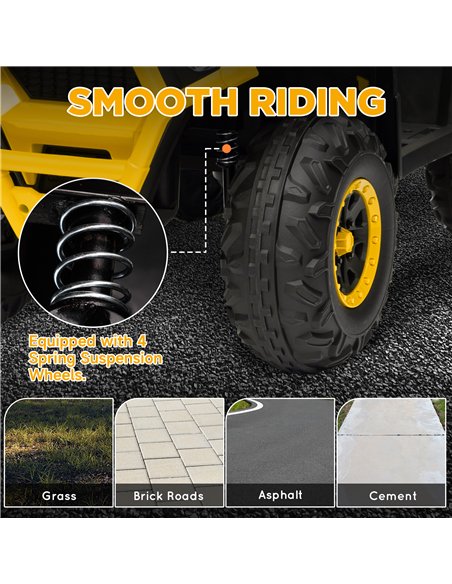 AIYAPLAY 12V Kids Electric Ride on ATV, Battery Powered Quad Bike w/ Spring Suspension, Forward Backward, Storage Basket - Yello - pic 124386 | FastDaddyshop