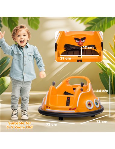 AIYAPLAY Angry Bird Licensed Waltzer Car, 12V Kids Bumper Car w/ Joysticks, Remote, Music LED Lights - Orange