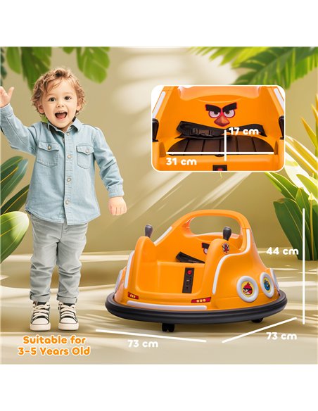 AIYAPLAY Angry Bird Licensed Waltzer Car, 12V Kids Bumper Car w/ Joysticks, Remote, Music LED Lights - Orange - pic 124394 | FastDaddyshop