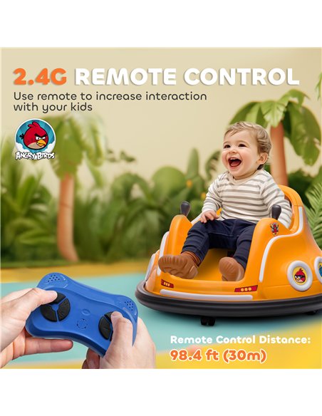 AIYAPLAY Angry Bird Licensed Waltzer Car, 12V Kids Bumper Car w/ Joysticks, Remote, Music LED Lights - Orange - pic 124396 | FastDaddyshop