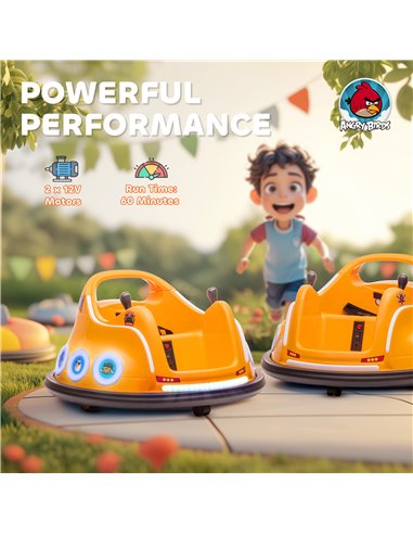 AIYAPLAY Angry Bird Licensed Waltzer Car, 12V Kids Bumper Car w/ Joysticks, Remote, Music LED Lights - Orange