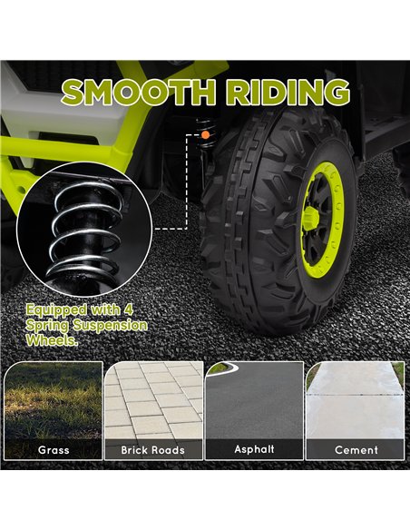 AIYAPLAY 12V Kids Electric Ride on ATV, Battery Powered Quad Bike w/ Spring Suspension, Forward Backward, Storage Basket - Green - pic 124404 | FastDaddyshop